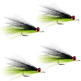 The Fly Fishing Place Clousers Deep Minnow Black Chartreuse - Streamer Fly Fishing Flies - 4 Saltwater and Bass Flies - Hook Size 1/0