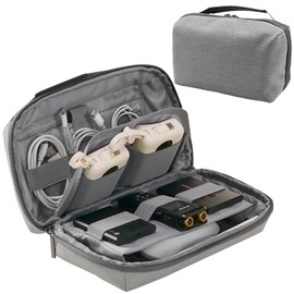 Tking Eco-Friendly Charger Cable Organizer Bag with Headphone Slot, Waterproof Data Cable Holder, Portable Accessory Organizer, Mesh Pockets and Secure Zipper Closure Pu Handheld Design (Gray)