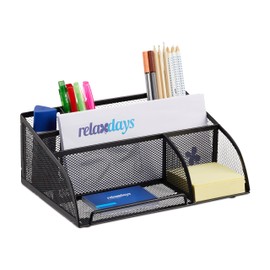Relaxdays Desk Organizer, Metal Black, 18 x 25.5 x 10.5 cm