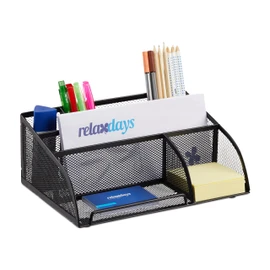 Relaxdays Desk Organizer, Metal Black, 18 x 25.5 x 10.5 cm