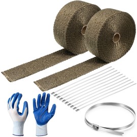 CroBlissful 2 Rolls 2" x 33' Heat Shield Tape Titanium Exhaust Tape for Motorcycle Pipe with 10 Stainless Zip Ties and 1 Pair of Protective Gloves