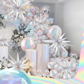 PartyWoo Iridescent Foil Balloons 20pcs Different Sizes Pack of 22 12 10 Inch Large Round Foil 4D Inflatable Mirror Ball Mylar Balloons for Wedding Anniversary Birthday Disco Party Decorations