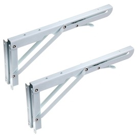 Sumnacon Sturdy Folding Shelf Brackets - Heavy Duty White Metal Triangle Table Bench Folding Shelf Bracket 12 Inch, 2 Pcs Folding Shelf Hinge Wall Mounted, Max Load 132lb