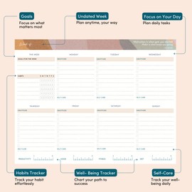 Weekly Planner Pad Tear Off - 52 Undated Weekly Planner, 8.5" x11", Weekly Daily To Do List Notepad, Full Year Productivity Planner, Weekly Desk Planner Notepad, Work Planner (Self Care 2)