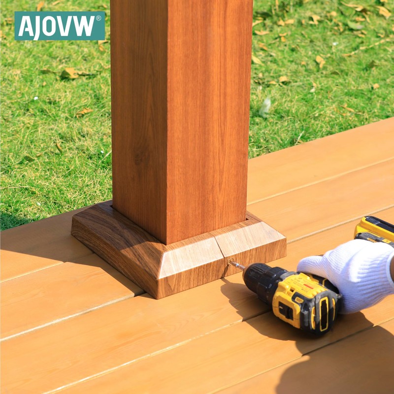 AJOVW 4Pcs (5.5" Post/8.7" Base) 6x6 Walnut Aluminum Post Base