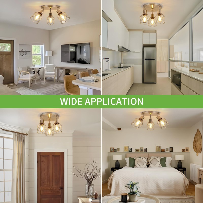 WILON Semi Flush Mount Ceiling Light 3-Light Brushed Nickel Close