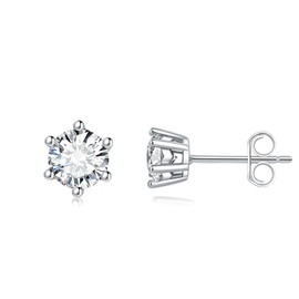 GW Moissanite Earrings 925 Silver 18 Carat Gold-Plated Women's Stud Earrings Real Silver 925 with Moissanite Jewellery, White Gold, Moissanite