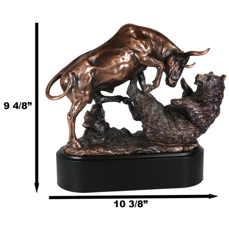 Wall Street Stock Market Charging Bull Trouncing Bear Statue With