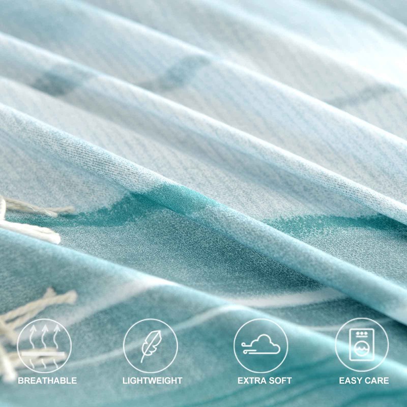 Blue Grey Striped Queen Size Duvet Cover - Teal and