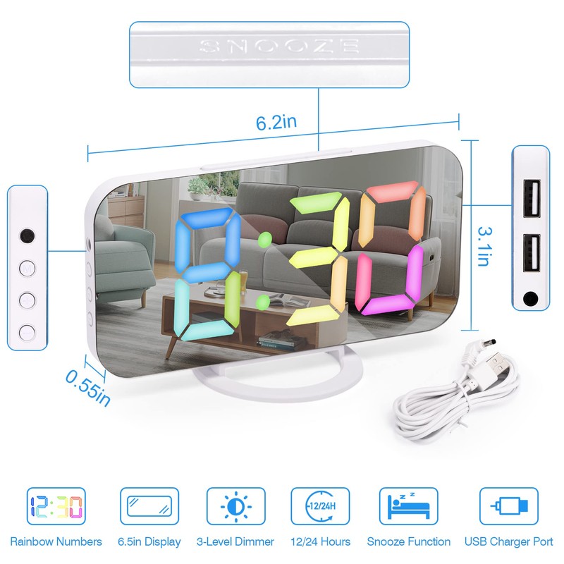 Sukeen Alarm Clocks Bedside, Alarm Clock with Dimmable LED Display,