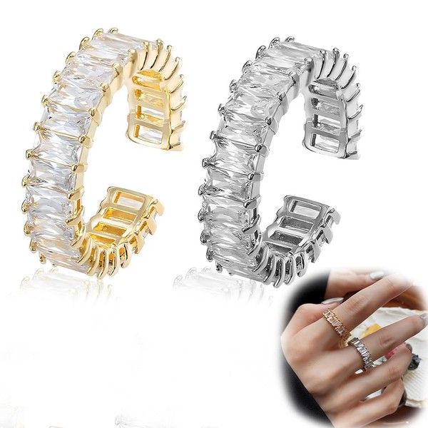 Ring Set Women's Gold-Plated Silver Rings, Stone Ring with Zirconia