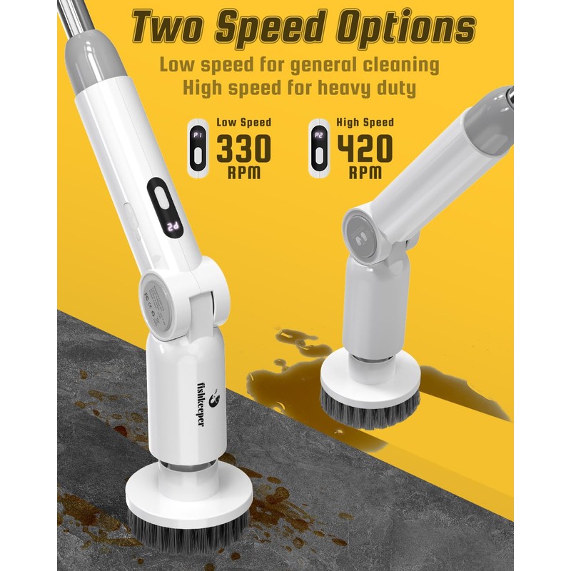 fishkeeper 8-in-1 Electric Aquarium Cleaning Brush - IPX9 Waterproof, LED