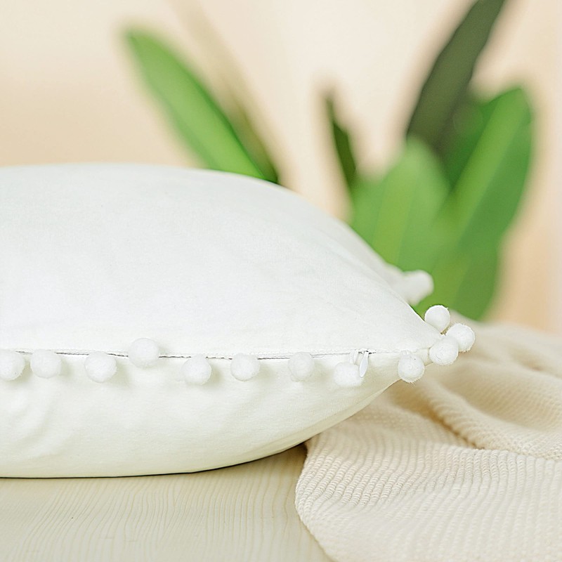 PiccoCasa Velvet Pillow Covers, 1PCS Pom Pom Christmas Throw Pillow