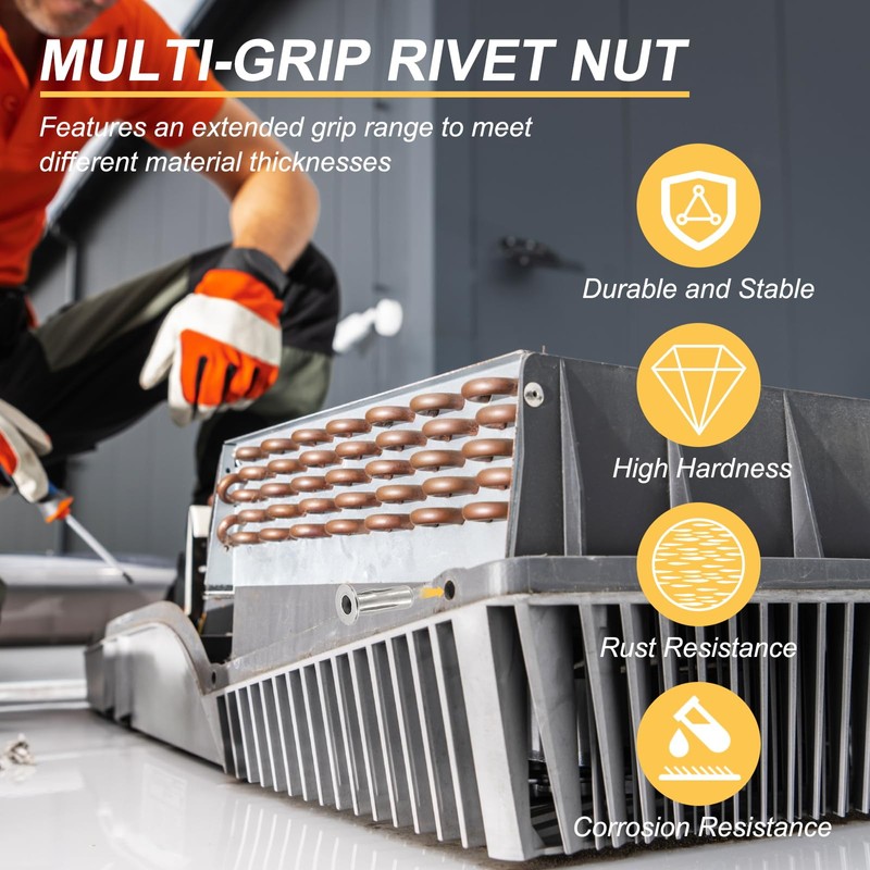 PATIKIL 6 Pcs Multi-Grip Rivet Nuts, M6 Pre-Bulbed Shank Flat