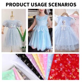 Light Green Iridescent Butterfly Lace Fabric, 1.5mx1m Polyester Tulle Mesh Fabric for Sewing Crafts Wedding Decoration