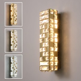 TKHKY Crystal Wall Sconce Lighting, Gold LED Wall Light Fixture with Warm/Neutral/White Light, Modern Wall Sconces for Bedroom, Bathroom, Living Room