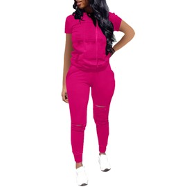 Nimsruc Two Piece Outfits For Women Summer Womens Sweatsuits Sets Casual Jogger Set Sweat Suits Tracksuit Rose Red XXL