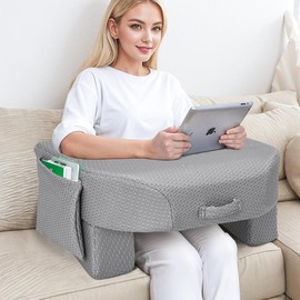 Reading Pillow for Lap, Armrest Gaming Pillow for Working, Hight Adjustable Lap Desk Pillow for Adult Sitting in Bed Sofa Floor (Dark Grey) - Color: Dark Gray