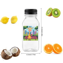 JINLIFA 6PCS Juice Bottles with Caps, Reusable Plastic Small Empty Juicer Bottles for Juicing and Drinks (10oz, Stylish Labels)