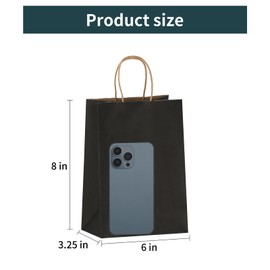 Joybe 100 Pack 6x3.25x8 Inch Small Black Paper Bags with Handles Bulk, Kraft Paper Gift Bags for Birthday Party Favors Grocery Retail Shopping Business Goody Merchandise Craft Blank Sacks (100pcs)