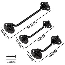 AUSYIWI Hook and Eye Latch 2 Pack 6inch Hook Locks for Doors, Latch Hook Door Latch Cabin Hook for Patio Window Cabinet Wooden Gates Shed-Black