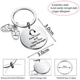 TGBJE Stage Manager Gift Keep Calm And Obey Your Stage Manager Keychain Drama Gift Comedy Tragedy Gift Theater Lover Gift (C-obey stage kc)