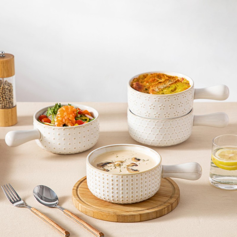 MALACASA French Onion Soup Bowls with Handles - 20 oz