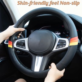 15 Inch Retro Tri-Color Stripes Sport Leather Steering Wheel Cover for Toyota TRD Tacoma 4Runner Tundra Rav4 Highlander Land Cruiser Fj Cruiser, Non-Slip, Breathable, Accessories for TRD
