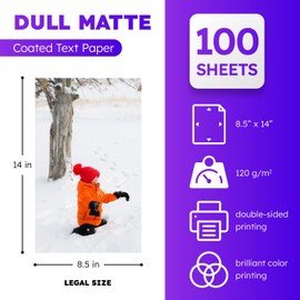 Dull 80lb Text Digital Low Gloss Paper, Double Sided C2S, Coated, Perfect for Color Laser Printing, Design Proposals, Flyers, Brochures | Matte Finish | 8.5" x 14" | 100 Sheets