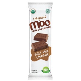 Moo Chocolates Organic Solid Milk Chocolate Large Bars 1.4 oz, 14 ct (Pack of 1) | USDA Organic, Non-GMO | 110 Calorie Snacks for On-the-Go, Lunchboxes, Office