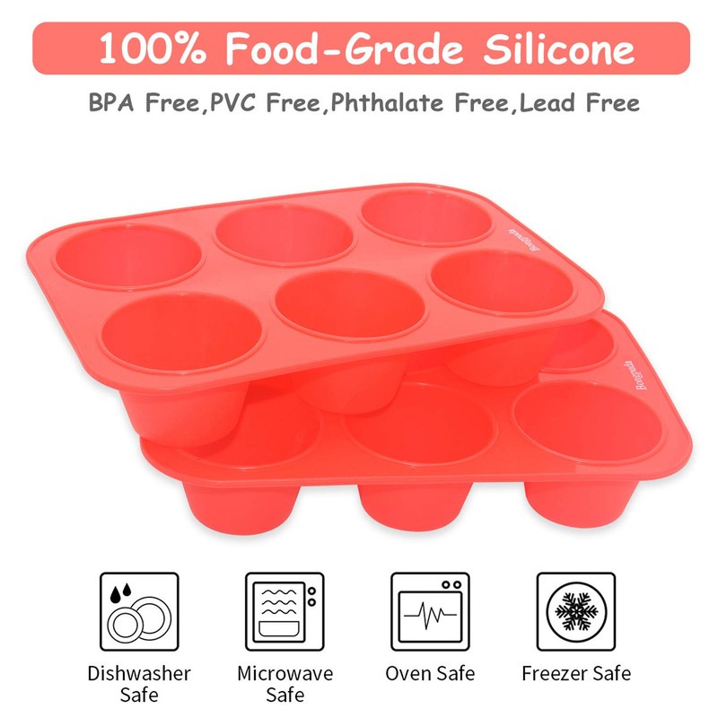 Bongpuda Silicone Large Muffin Pan 2 Pack,6 Cup Large Silicone