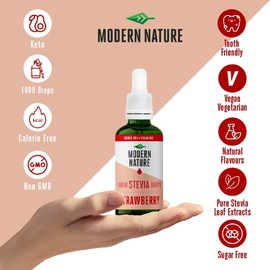Modern Nature Strawberry Flavour Drops - Liquid Stevia Drops Sweetner - Zero Calorie Sugar Free Coffee Syrup Alternative – Flavoured Coffee, Protein Powder, Yoghurt, Tea – Vegan, Keto Sweetener 50ml