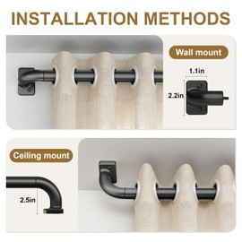 GXOACKJ Black Curtain Rods for Windows 66 to 120, 1 inch Adjustable Heavy Duty Curtain Rods, Blackout Wrap Around for Bedroom, Kitchen and Outdoor Patio