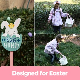Sea Team Easter Bunny Basket for Egg Hunting, Easter Egg Bucket, Small Woven Cotton Rope Tote Bag with Rabbit Ears for Children, Easter Day Decoration, Party, Holidays, Pink