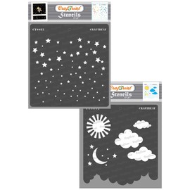 CrafTreat Star Stencils for Painting on Wood, Canvas, Paper, Fabric, Wall and Tile - Starry Sky and Clouds and Stars - 2 Pcs - 6x6 Inches Each - Reusable DIY Craft Stencils - Starry Sky Stencil