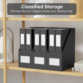 JiaWei Black Magazine File Holders, 3 Packs Sturdy Cardboard File Rack, Office Organization Desktop Storage File Box Binder for Shelves and Desk, Folder Holder for Office or Classroom