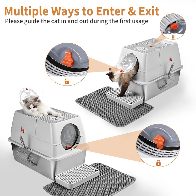 Stainless Steel Litter Box with Lid, XL Extra Large Enclosed