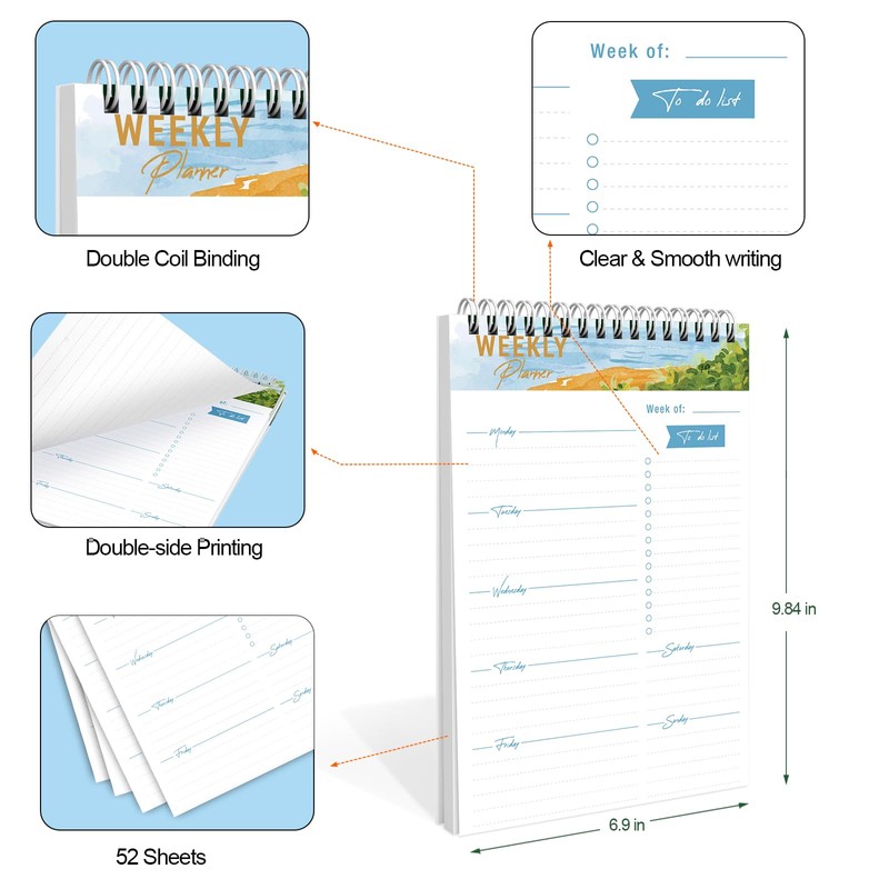 Weekly Planner Notebook, To Do List Notepad with 52 Undated