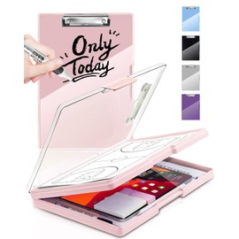 Clearview Clipboard with 2 Storage, Dry Erase 8.5x11 Heavy Duty ClipBoards - High Capacity Coaches Clip Board with Pen Holder - Side Opening Plastic Nursing Clip Case (Pale Pink)
