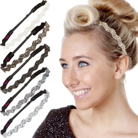 Hipsy Women's Adjustable No Slip Cute Fashion Headbands Bling Glitter Hairband Packs (Neutral Wave Bling Glitter 6pk)