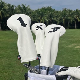 Golf Club Head Covers for Driver Cover, Fairway Wood Cover, Hybrid Headcover, 3pcs/Set Premium Leather Golf Headcovers Set with Interchangeable No. Tags 3 Wood Headcover (3pcs/Set (White))