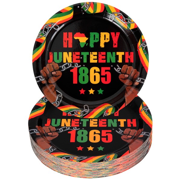 QZYL 50 PCS Juneteenth Party Supplies, Disposable HAPPY JUNETEENTH 1865 Paper Plates, 9 Inches June 19th Freedom Day Theme Paper Plates for African Afro American Black History Month Celebration Party