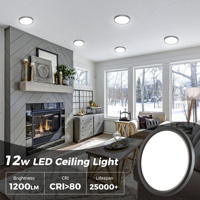 zemty 4Pack LED Ceiling Light Fixture 6.5 Inch, 12W 1200lm