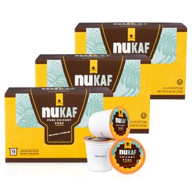 nuKAF Chicory K Cups | Kosher Chicory Root K Pods for your Keurig | 100% Caffeine Free | K Cups Coffee Alternative by Gourmanity [3 boxes of 12 pods each | 36 total pods]