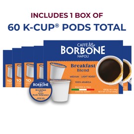 Caffe Borbone Breakfast Blend Coffee (60 Count) – Medium Light Roast, 100% Arabica, Roasted in Naples with Notes of Chestnut and Caramel – Single Serve Coffee Pods Compatible with K-Cup Brewers