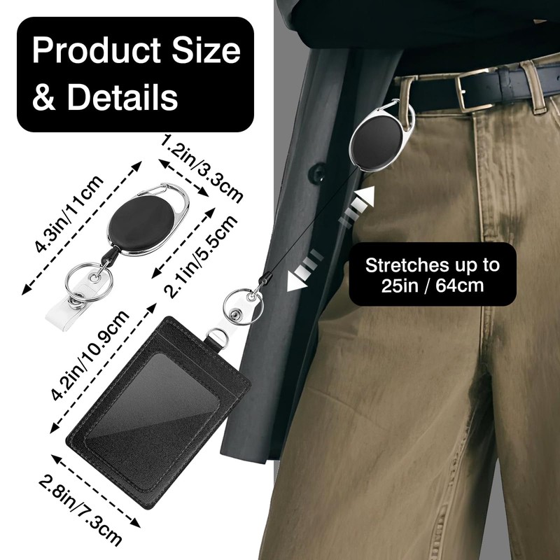 2-Pack PU Leather Vertical ID Badge Holders with Heavy Duty