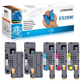 LOSMANN E525W Compatible Toner to Replace Dell E525 E525w 593-BBLN 593-BBLZ 593-BBLV 593-BBLL (Pack of 5, 2 Black, 1 Cyan, 1 Magenta, 1 Yellow)