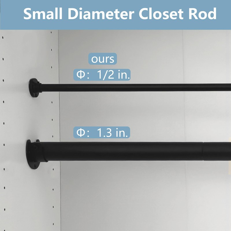 TYRON Mini Thin Closet Rod for Hanging Clothes, 1/2" Diameter,12