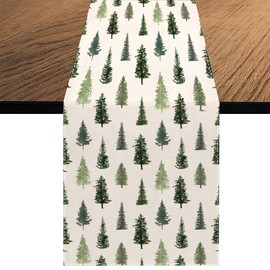 Christmas Tree Table Runner, Green Winter Kitchen Dining Table Decoration for Home Party Decor 13 x 70 Inch