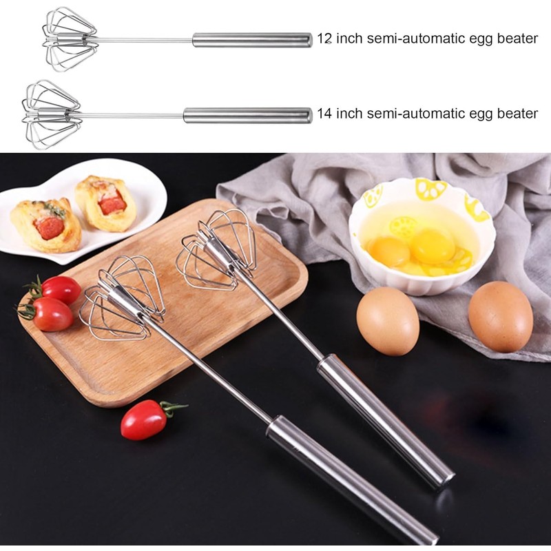 XMSTOY Semi-automatic Whisk, Stainless Steel Egg Beater, Versatile Milk Frother,